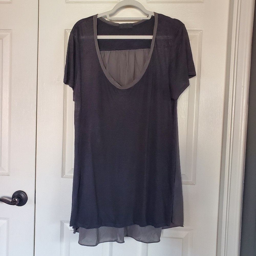 CP Shades Linen Silk Blouse Tunic Pullover Short Sleeves Hi-lo Gray Size Medium